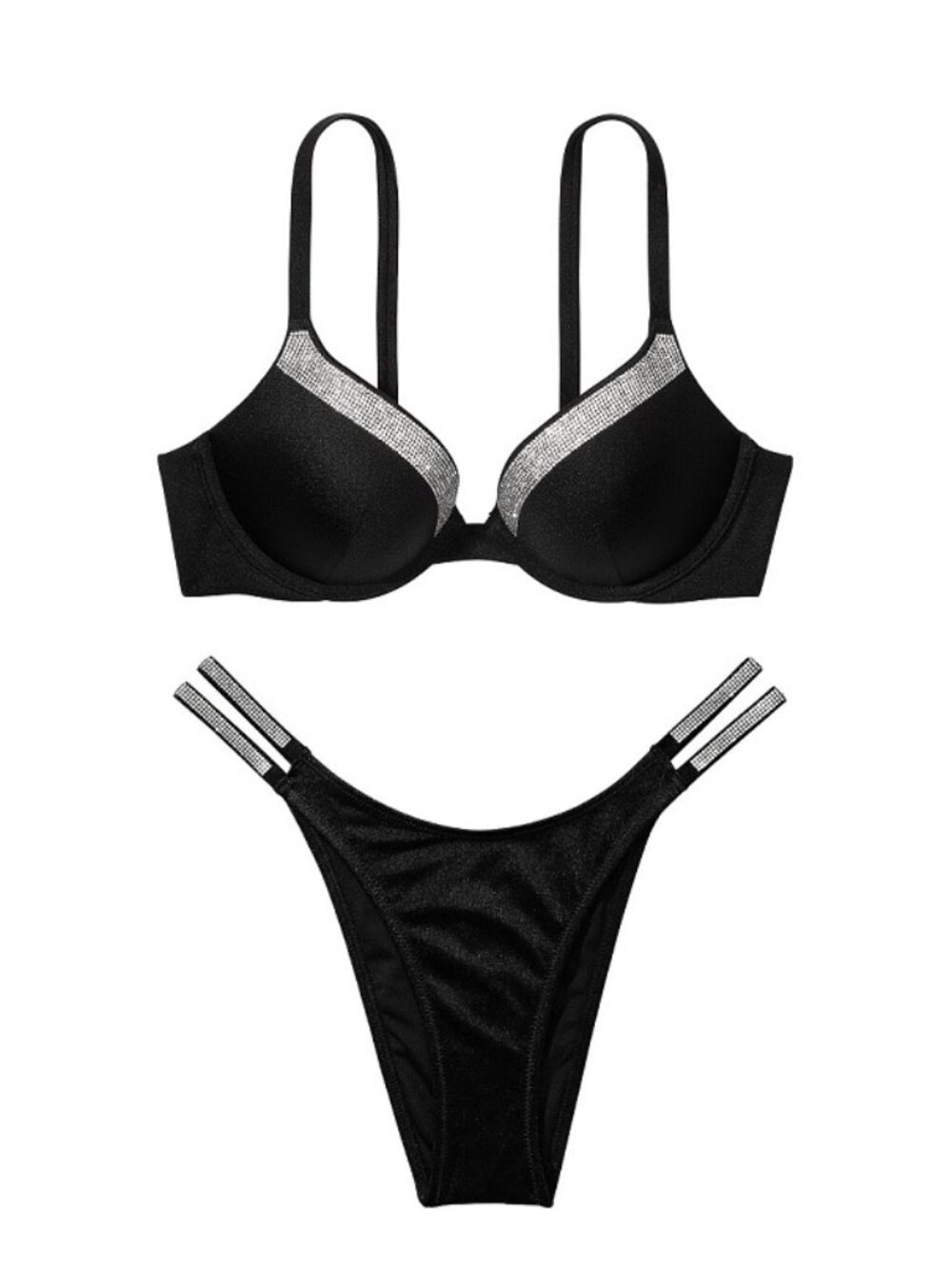 36DD/L VICTORIA SECRET Shine Strap Trim Push Up Top Bikini Set Brazilian Bottom